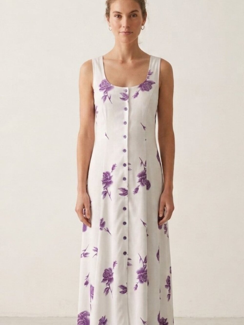 VENUS Y2K White & Purple Button-Front Floral Maxi Dress - Size 8